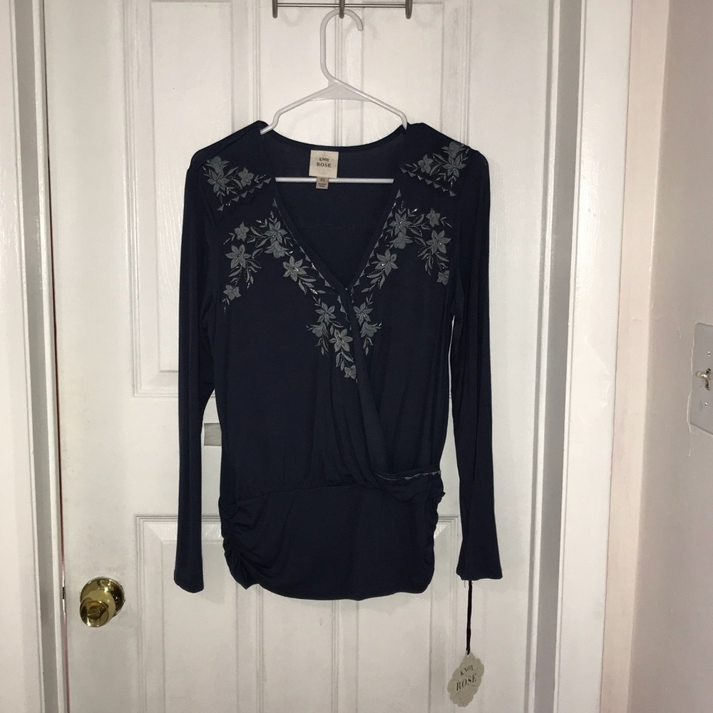 Embroided Blue Long Sleeve Shirt